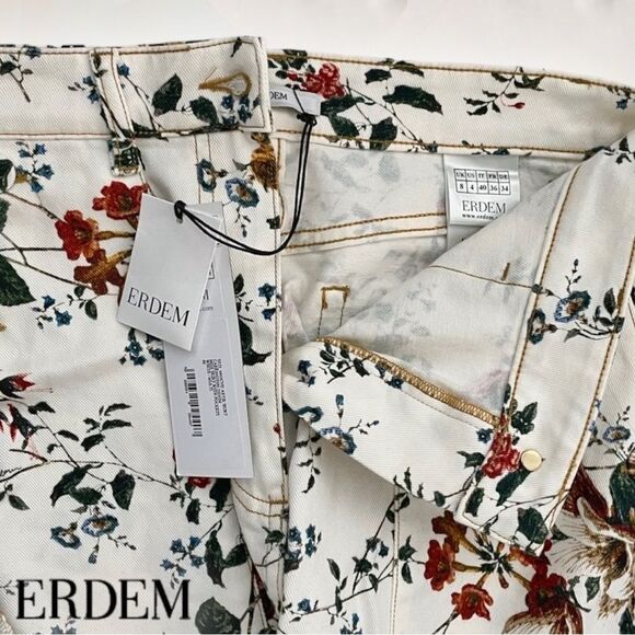 Erdem Artie Cotton-Blend Midi Skirt with Pockets in White/Multi Floral - Picture 13 of 13